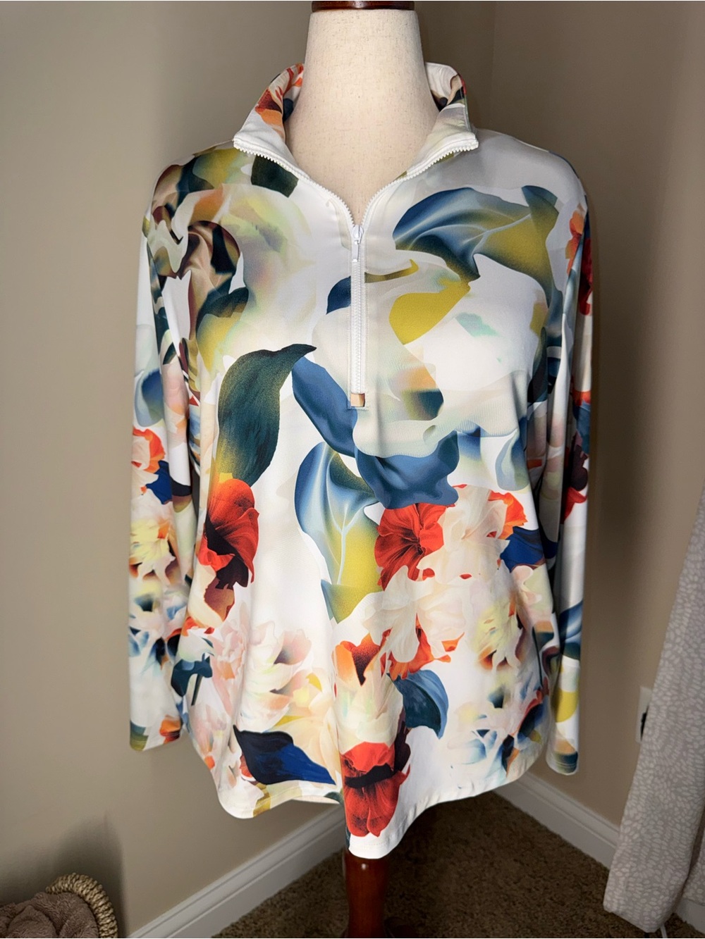 Zenergy Floral Half-Zip Long-Sleeve Top in Multi
